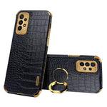 For Samsung Galaxy A23 5G (Global Version) / 4G Crocodile Texture Electroplating Phone Case Ring Kickstand PU Leather Coated TPU Cover