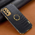 For Samsung Galaxy A23 5G (Global Version) / 4G Crocodile Texture Electroplating Phone Case Ring Kickstand PU Leather Coated TPU Cover