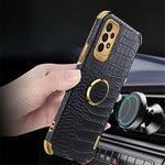 For Samsung Galaxy A23 5G (Global Version) / 4G Crocodile Texture Electroplating Phone Case Ring Kickstand PU Leather Coated TPU Cover