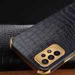 For Samsung Galaxy A23 5G (Global Version) / 4G Crocodile Texture Electroplating Phone Case Ring Kickstand PU Leather Coated TPU Cover