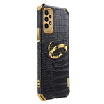 For Samsung Galaxy A23 5G (Global Version) / 4G Crocodile Texture Electroplating Phone Case Ring Kickstand PU Leather Coated TPU Cover