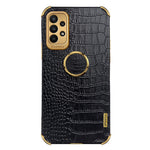 For Samsung Galaxy A23 5G (Global Version) / 4G Crocodile Texture Electroplating Phone Case Ring Kickstand PU Leather Coated TPU Cover