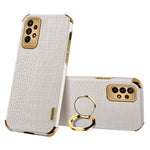 For Samsung Galaxy A23 5G (Global Version) / 4G Crocodile Texture Electroplating Phone Case Ring Kickstand PU Leather Coated TPU Cover