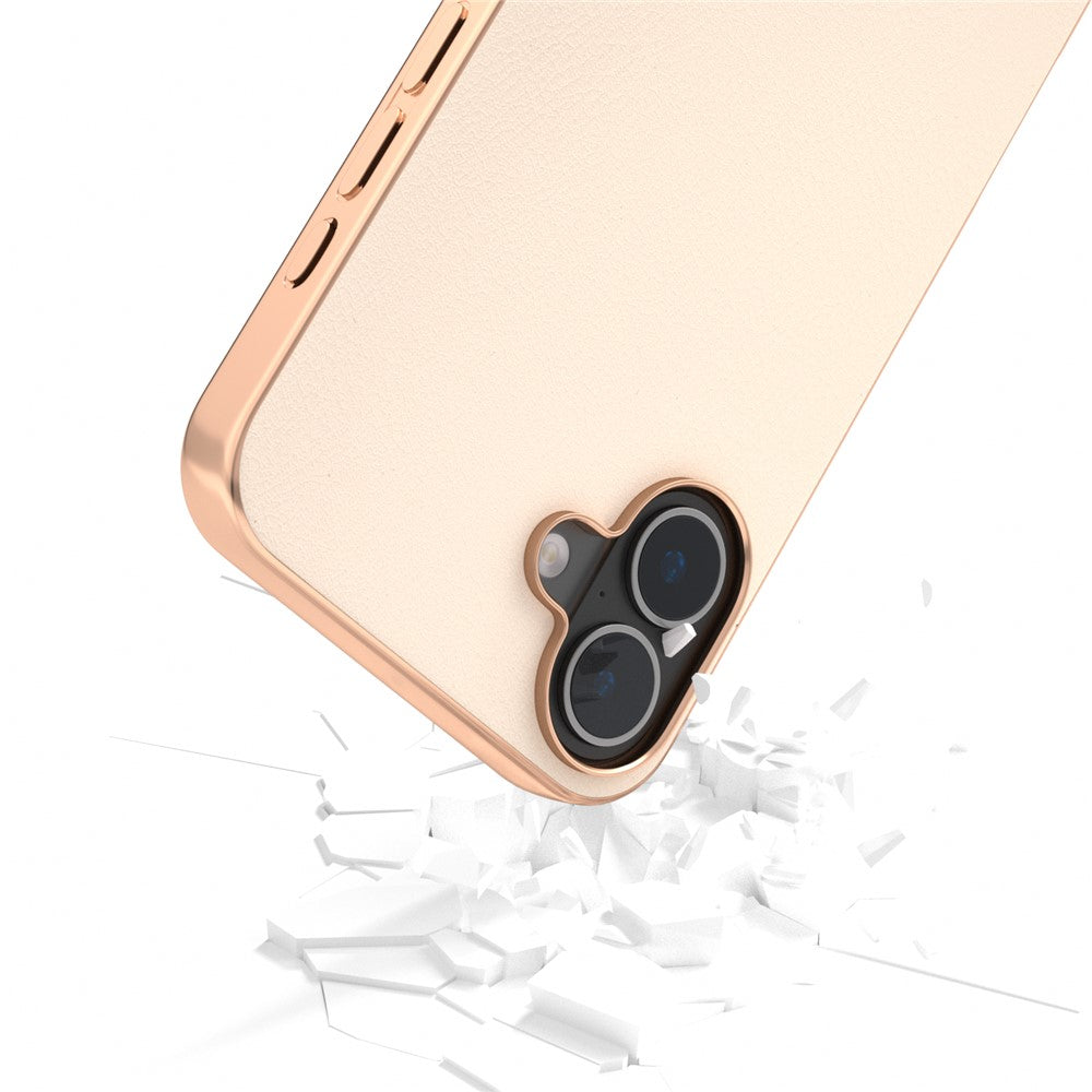 For iPhone 16 Plus Case Electroplating Edge PU Leather Coated TPU+PC Phone Cover