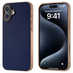 For iPhone 16 Plus Case Electroplating Edge PU Leather Coated TPU+PC Phone Cover