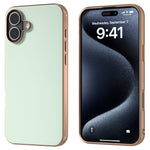 For iPhone 16 Plus Case Electroplating Edge PU Leather Coated TPU+PC Phone Cover