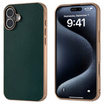 For iPhone 16 Plus Case Electroplating Edge PU Leather Coated TPU+PC Phone Cover