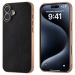 For iPhone 16 Plus Case Electroplating Edge PU Leather Coated TPU+PC Phone Cover