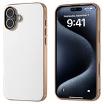 For iPhone 16 Plus Case Electroplating Edge PU Leather Coated TPU+PC Phone Cover