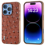 ABEEL For iPhone 16 Pro Max Case Electroplating Edge Ostrich Texture Genuine Cow Leather Back Cover
