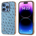 ABEEL For iPhone 16 Pro Case Electroplating Edge Ostrich Texture Genuine Cow Leather Back Cover