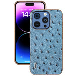 ABEEL For iPhone 16 Pro Case Electroplating Edge Ostrich Texture Genuine Cow Leather Back Cover