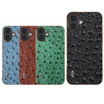 ABEEL For iPhone 16 Case Electroplating Edge Ostrich Texture Genuine Cow Leather Back Cover