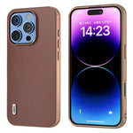 ABEEL For iPhone 16 Pro Case Electroplating Edge Genuine Cow Leather+PC+TPU Phone Cover
