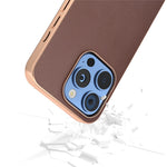 ABEEL For iPhone 16 Pro Case Electroplating Edge Genuine Cow Leather+PC+TPU Phone Cover