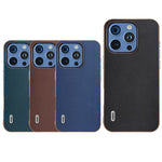 ABEEL For iPhone 16 Pro Case Electroplating Edge Genuine Cow Leather+PC+TPU Phone Cover