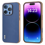 ABEEL For iPhone 16 Pro Case Electroplating Edge Genuine Cow Leather+PC+TPU Phone Cover
