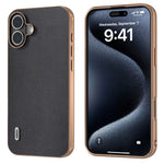 ABEEL For iPhone 16 Case Electroplating Edge Genuine Cow Leather+PC+TPU Phone Cover