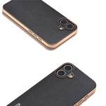 ABEEL For iPhone 16 Case Electroplating Edge Genuine Cow Leather+PC+TPU Phone Cover