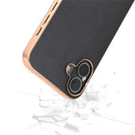 ABEEL For iPhone 16 Case Electroplating Edge Genuine Cow Leather+PC+TPU Phone Cover