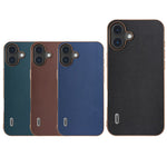 ABEEL For iPhone 16 Case Electroplating Edge Genuine Cow Leather+PC+TPU Phone Cover