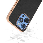 ABEEL For iPhone 16 Pro Max Case Electroplating Edge Genuine Cow Leather Coated PC+TPU Phone Cover