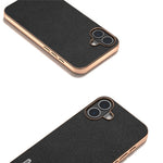 ABEEL For iPhone 16 Case Electroplating Edge Genuine Cow Leather Coated PC+TPU Phone Cover