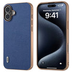 ABEEL For iPhone 16 Case Electroplating Edge Genuine Cow Leather Coated PC+TPU Phone Cover