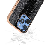 ABEEL For iPhone 16 Pro Max Case Electroplating Edge Crocodile Texture Genuine Cow Leather+TPU+PC Phone Cover