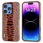 ABEEL For iPhone 16 Pro Max Case Electroplating Edge Crocodile Texture Genuine Cow Leather+TPU+PC Phone Cover
