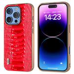 ABEEL For iPhone 16 Pro Max Case Electroplating Edge Crocodile Texture Genuine Cow Leather+TPU+PC Phone Cover