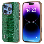 ABEEL For iPhone 16 Pro Max Case Electroplating Edge Crocodile Texture Genuine Cow Leather+TPU+PC Phone Cover