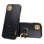 For Samsung Galaxy A22 5G (EU Version) Crocodile Texture PU Leather Coated TPU Case Electroplating Ring Kickstand Phone Cover