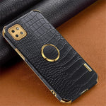For Samsung Galaxy A22 5G (EU Version) Crocodile Texture PU Leather Coated TPU Case Electroplating Ring Kickstand Phone Cover
