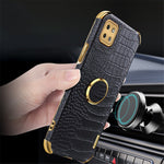 For Samsung Galaxy A22 5G (EU Version) Crocodile Texture PU Leather Coated TPU Case Electroplating Ring Kickstand Phone Cover