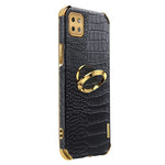 For Samsung Galaxy A22 5G (EU Version) Crocodile Texture PU Leather Coated TPU Case Electroplating Ring Kickstand Phone Cover
