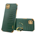 For Samsung Galaxy A22 5G (EU Version) Crocodile Texture PU Leather Coated TPU Case Electroplating Ring Kickstand Phone Cover