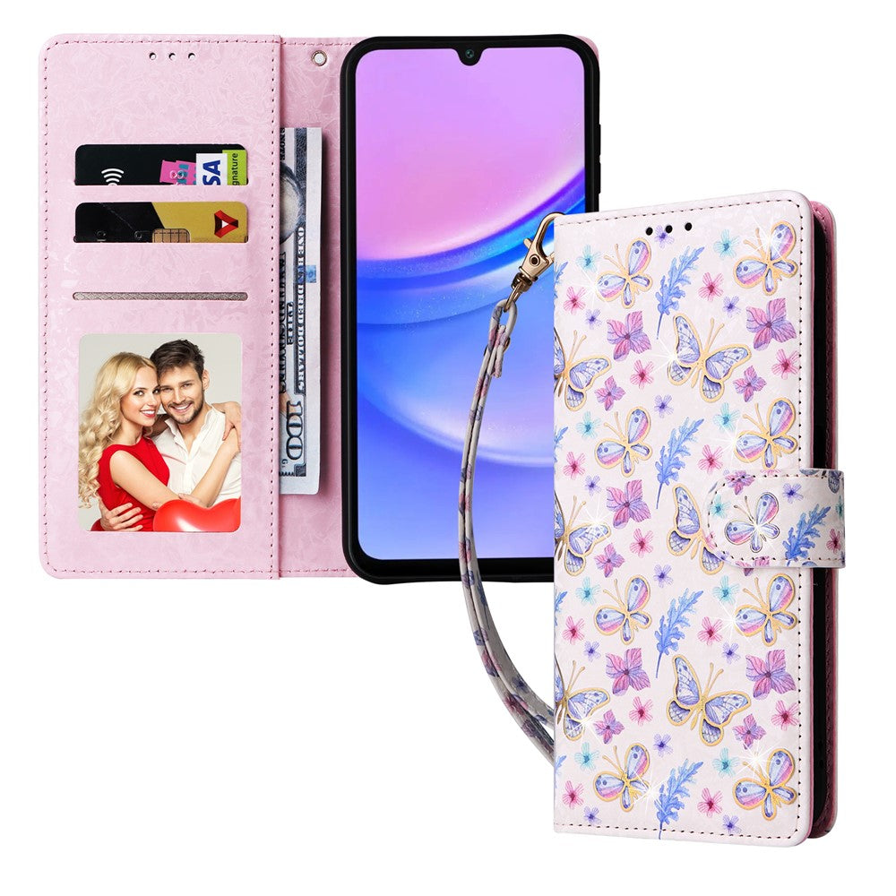 Samsung Galaxy A16 5G / A16 4G-skal RFID-blockerande läderfodral med blomma