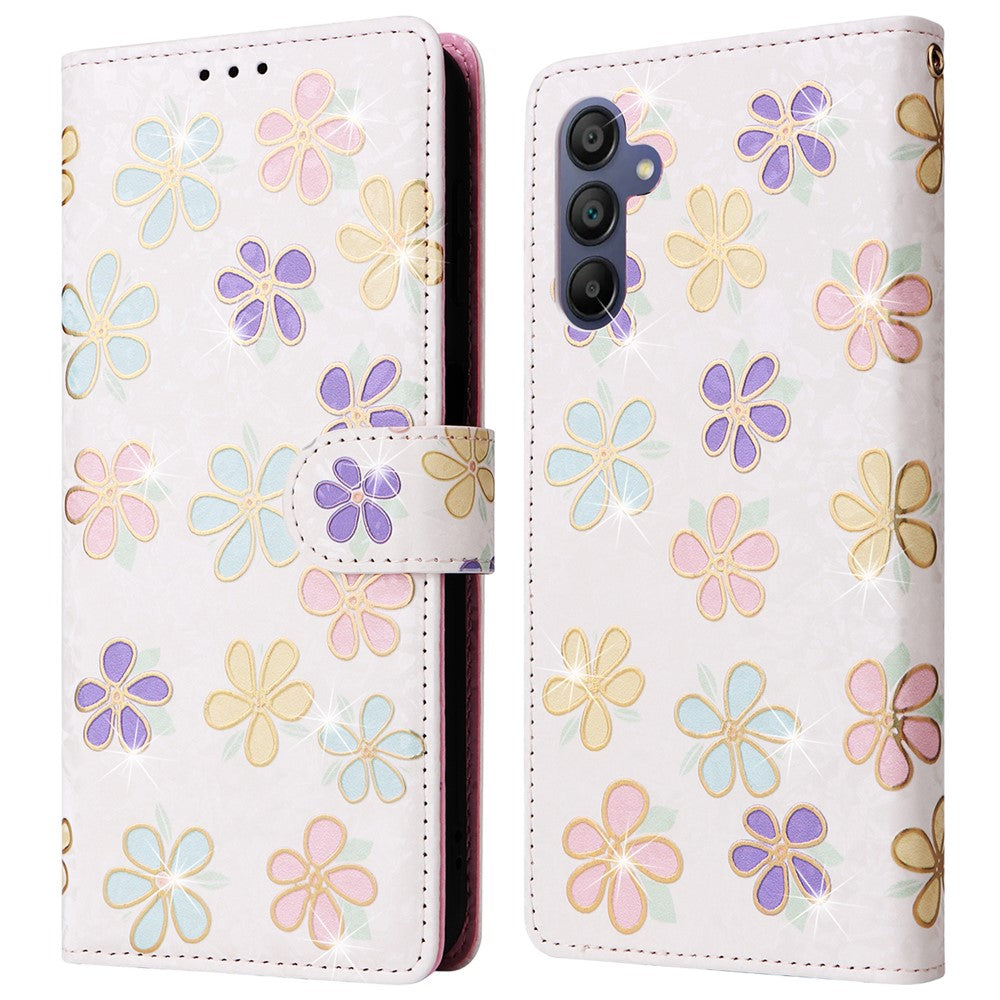 Samsung Galaxy A16 5G / A16 4G-skal RFID-blockerande läderfodral med blomma