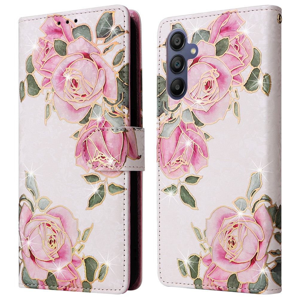 Samsung Galaxy A16 5G / A16 4G-skal RFID-blockerande läderfodral med blomma