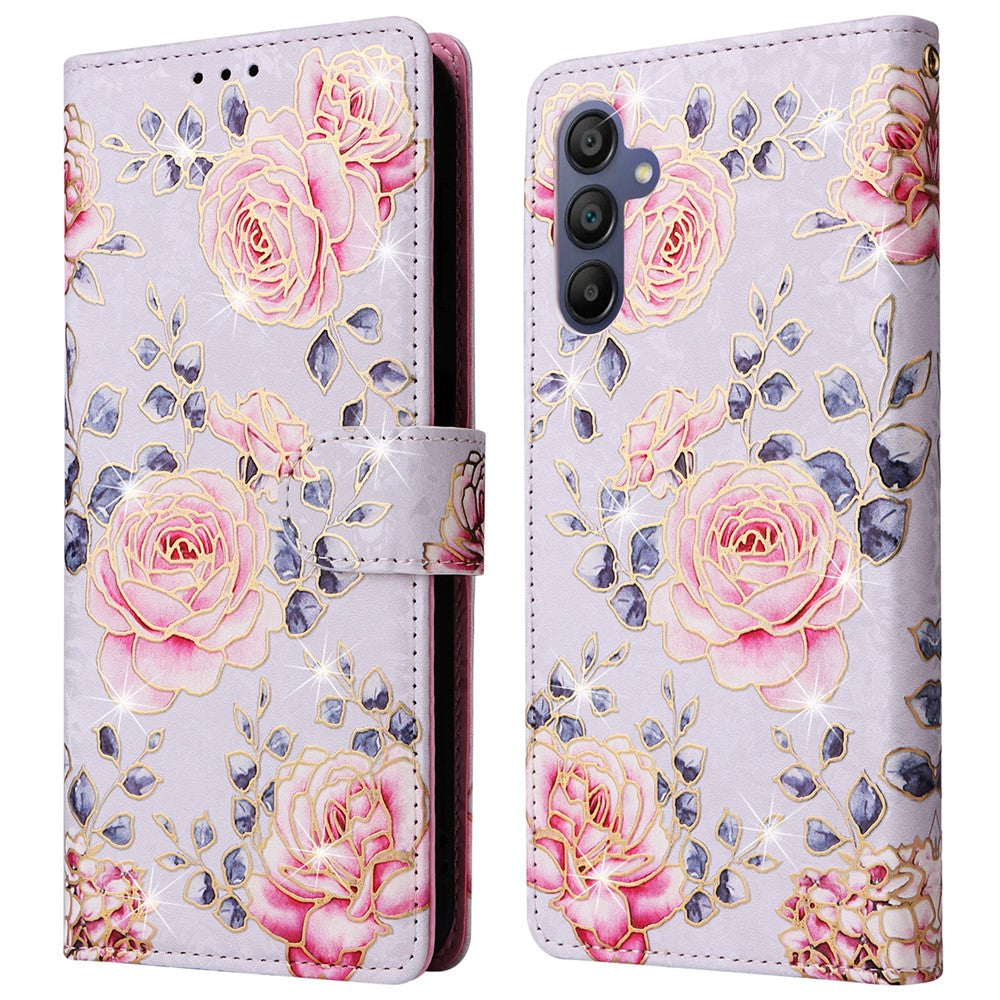 Samsung Galaxy A16 5G / A16 4G-skal RFID-blockerande läderfodral med blomma