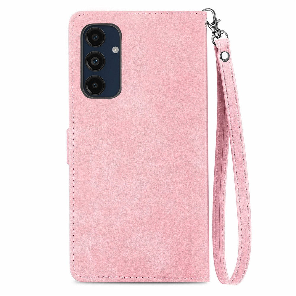 Til Samsung Galaxy A16 5G / A16 4G Lynlås Pung Cover med Rem Blomsterpræget PU Læder Telefon Cover