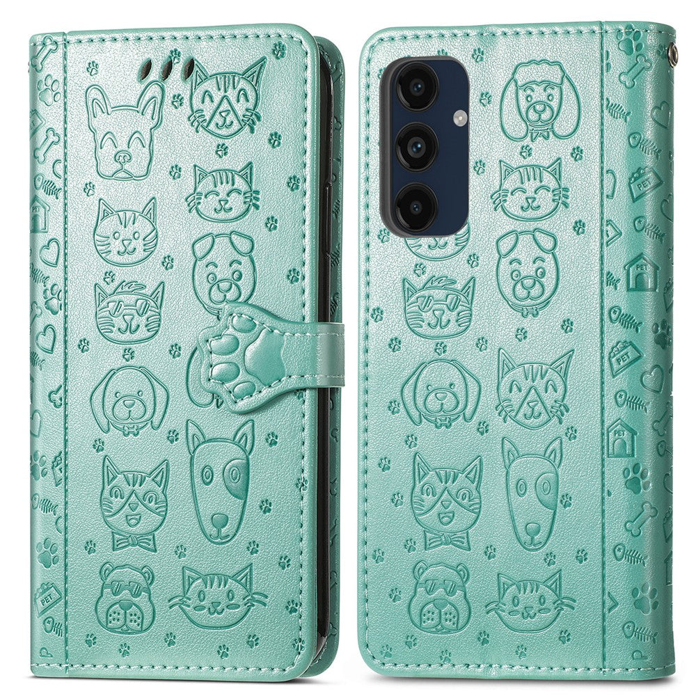 Til Samsung Galaxy A16 5G / A16 4G Læderpung Etui Flip Telefoncover med sødt katte- og hundemønster