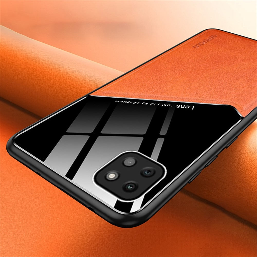 For Samsung Galaxy A22 5G (EU Version) Textured PU Leather Coated TPU + PC Anti-scratch Case Phone Back Cover with Built-in Metal Sheet