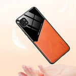 For Samsung Galaxy A22 5G (EU Version) Textured PU Leather Coated TPU + PC Anti-scratch Case Phone Back Cover with Built-in Metal Sheet