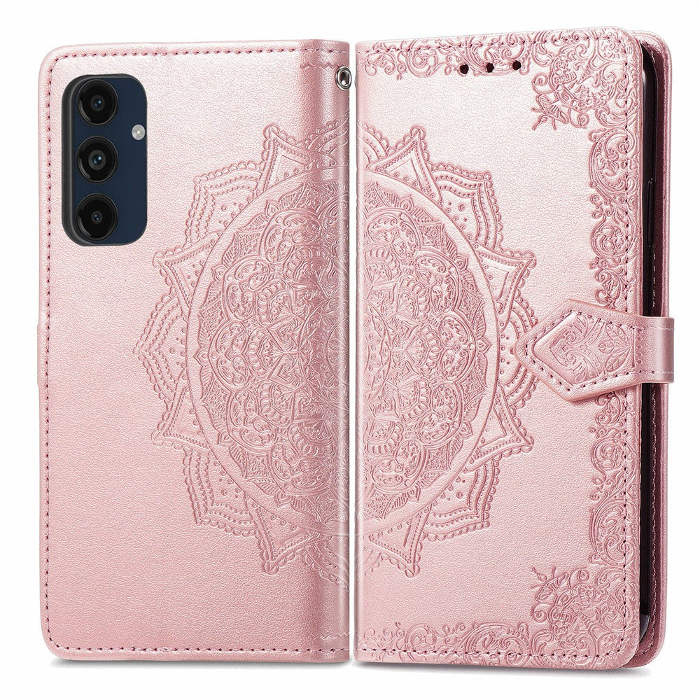Samsung Galaxy A16 5G / A16 4G-skal, läderplånbok med mandala-präglad design