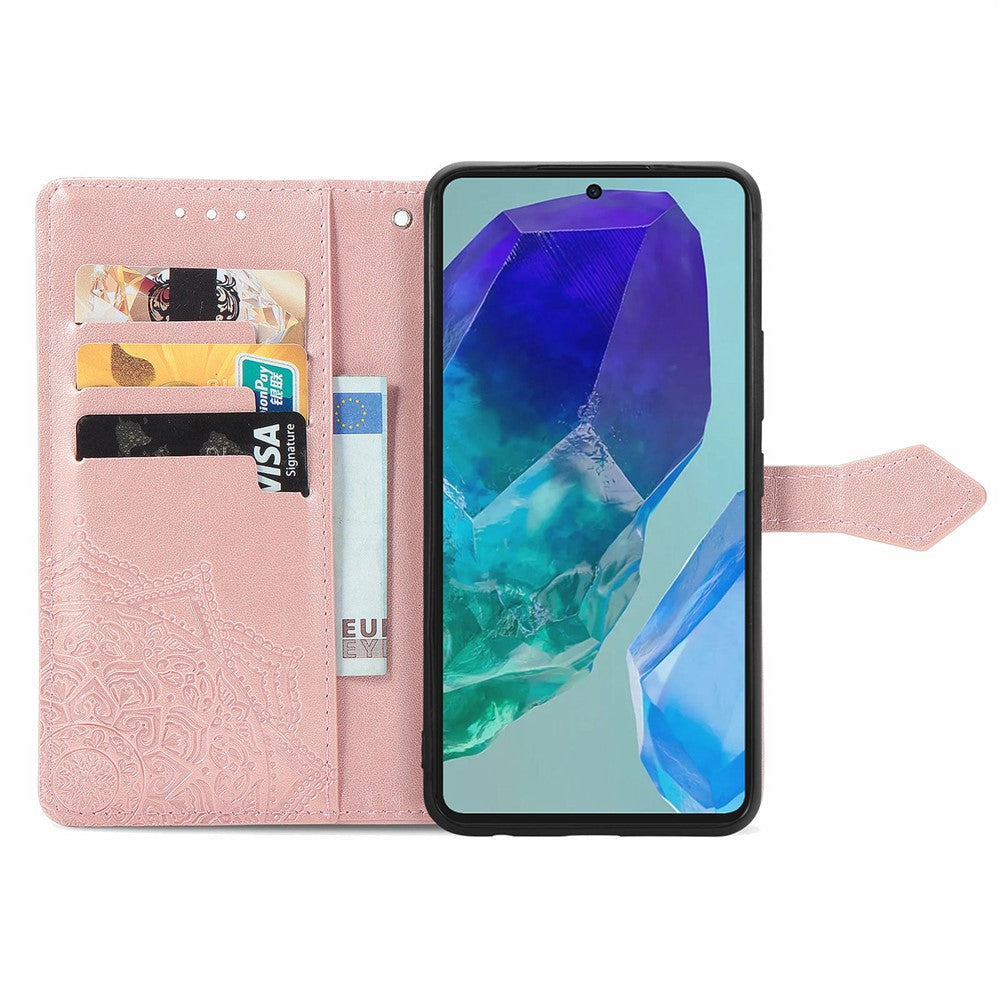 Samsung Galaxy A16 5G / A16 4G-skal, läderplånbok med mandala-präglad design