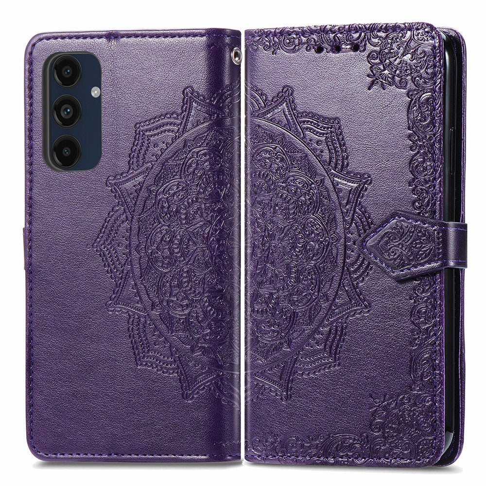 Samsung Galaxy A16 5G / A16 4G-skal, läderplånbok med mandala-präglad design