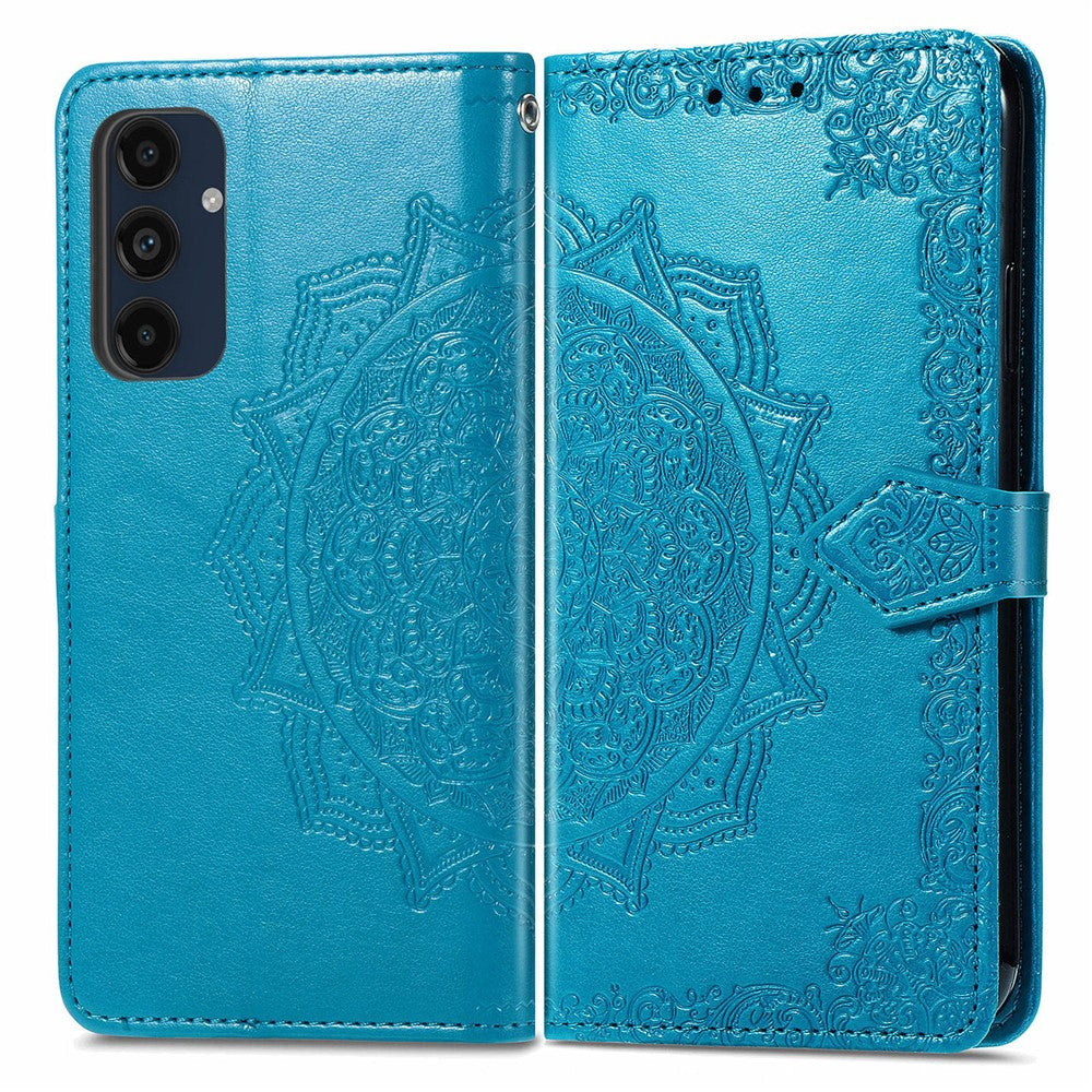 Samsung Galaxy A16 5G / A16 4G-skal, läderplånbok med mandala-präglad design