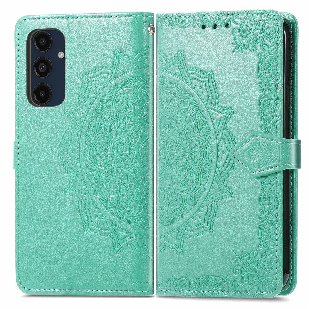 Samsung Galaxy A16 5G / A16 4G-skal, läderplånbok med mandala-präglad design